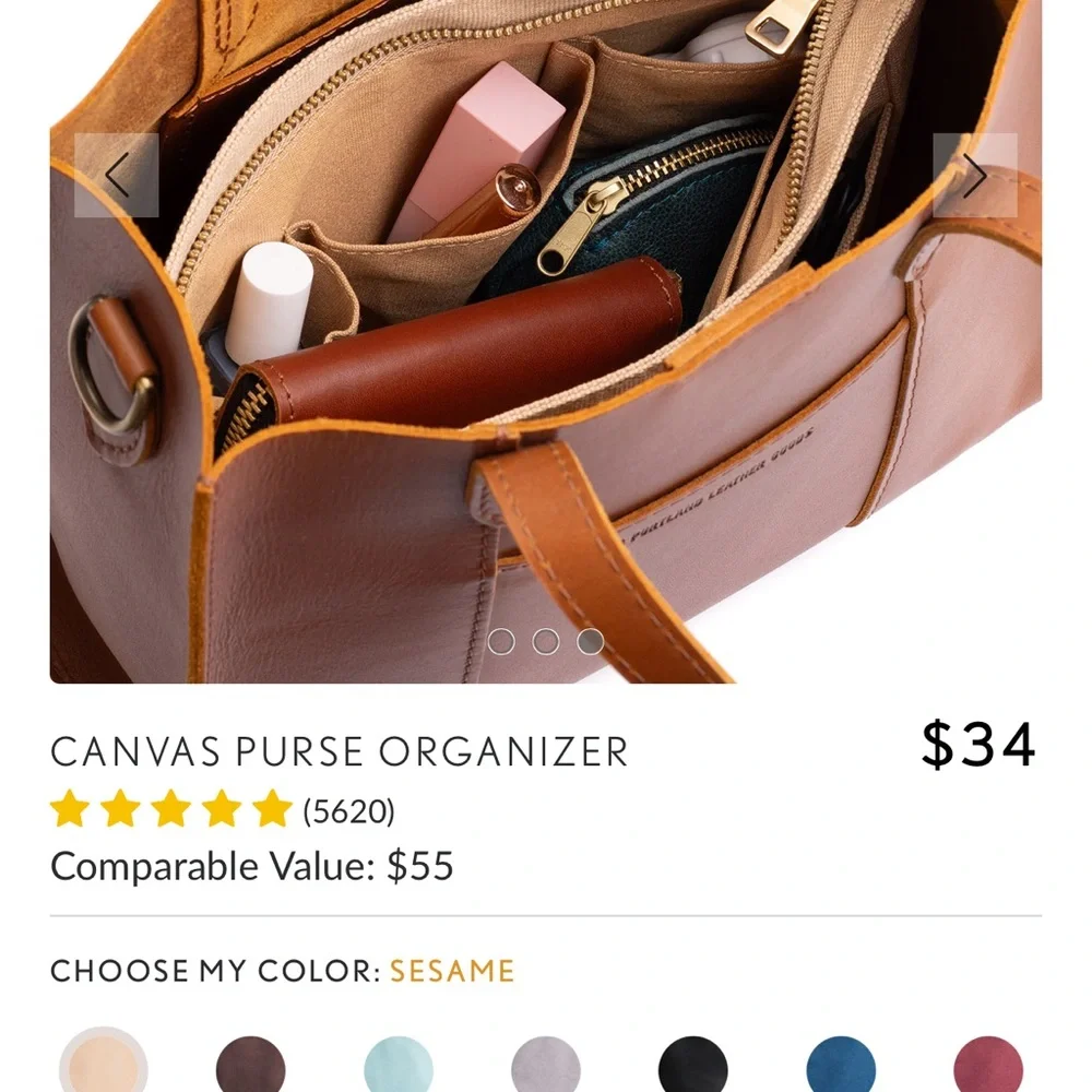 Portland leather canvas purse organizer - Picture 3 of 6